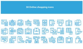 Vektorljus - blåa online-shoppa symboler - vektor vektor illustrationer Vektorljus - blåa online-shoppa symboler - vektor vektor illustrationer