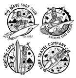 Vektorlogoillustration med skelett- surfare royaltyfri illustrationer Vektorlogoillustration med skelett- surfare royaltyfri illustrationer