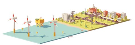 Vektorniedriges Polywindkraftanlage-Kraftwerk vektor abbildung Vektorniedriges Polywindkraftanlage-Kraftwerk vektor abbildung