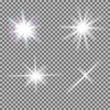 Vektorsatz glühendes Licht birst mit Scheinen stock abbildung Vektorsatz glühendes Licht birst mit Scheinen stock abbildung