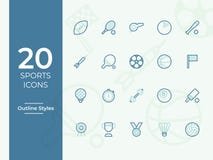 Vektorsymbol för 20 sportar, enkla översikts-, översiktsvektorsymboler för webbplats eller mobil app vektor illustrationer Vektorsymbol för 20 sportar, enkla översikts-, översiktsvektorsymboler för webbplats eller mobil app vektor illustrationer