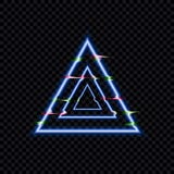 Vektortekniskt feleffekt, glödande förvridna trianglar, neonsymbolsmall isolerade royaltyfri illustrationer Vektortekniskt feleffekt, glödande förvridna trianglar, neonsymbolsmall isolerade royaltyfri illustrationer