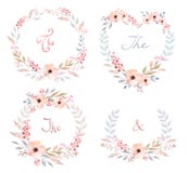 Vektoruppsättning av ordnat FN för gulliga retro blommor en form av kransen som är perfekt för att gifta sig inbjudningar och föd royaltyfri illustrationer Vektoruppsättning av ordnat FN för gulliga retro blommor en form av kransen som är perfekt för att gifta sig inbjudningar och föd royaltyfri illustrationer