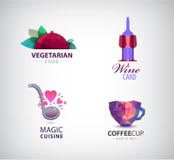 Vektoruppsättning av restaurangen, kafé, kaffe, vin royaltyfri illustrationer Vektoruppsättning av restaurangen, kafé, kaffe, vin royaltyfri illustrationer