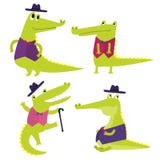 Vektoruppsättning med lyckliga roliga krokodiler Tecknad film som ler alligatorer royaltyfri illustrationer Vektoruppsättning med lyckliga roliga krokodiler Tecknad film som ler alligatorer royaltyfri illustrationer