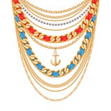 Velen ketenen gouden metaalhalsband vector illustratie Velen ketenen gouden metaalhalsband vector illustratie