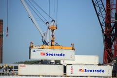 Velsen, the Netherlands may 7th 2018: intermodal containers at a terminal royalty free stock images Velsen, the Netherlands may 7th 2018: intermodal containers at a terminal royalty free stock images