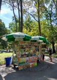 Vendedor de alimento que vende presentes a uma família no Central Park, New York City fotografia de stock Vendedor de alimento que vende presentes a uma família no Central Park, New York City fotografia de stock