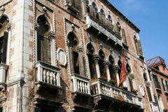 Venice, brick building facade with balconies and windows royalty free stock photography Venice, brick building facade with balconies and windows royalty free stock photography