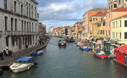 Venice, Italy. View of Canal Cannaregio and Fondamenta de Ca Labia from Guglie bridge Ponte delle Guglie royalty free stock image Venice, Italy. View of Canal Cannaregio and Fondamenta de Ca Labia from Guglie bridge Ponte delle Guglie royalty free stock image