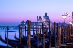 Venice sunset panorama. Twilight seascape, romantic purple sky stock photography Venice sunset panorama. Twilight seascape, romantic purple sky stock photography