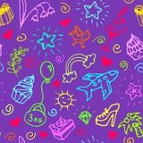 Verjaardags naadloos patroon, krabbel vector illustratie Verjaardags naadloos patroon, krabbel vector illustratie