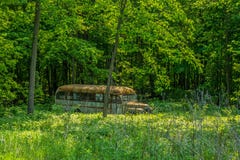 Verlassener alter Schulbus verwitterte und rostig stockbilder Verlassener alter Schulbus verwitterte und rostig stockbilder
