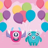 Verrückte Monsterpaare mit Ballonhelium stock abbildung Verrückte Monsterpaare mit Ballonhelium stock abbildung