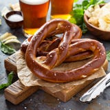 Vers gebakken pretzels met bier stock foto Vers gebakken pretzels met bier stock foto