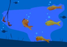 Verscheidene vissen kwade mooie vissen en maken tot het Popasna op de haak van de visser stock illustratie Verscheidene vissen kwade mooie vissen en maken tot het Popasna op de haak van de visser stock illustratie