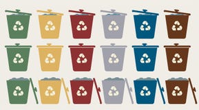 Vert, jaune, rouge, bleu et blanc réutilisez les poubelles avec réutilisent le symbole Signe d'isolement par poubelle de déchets illustration de vecteur Vert, jaune, rouge, bleu et blanc réutilisez les poubelles avec réutilisent le symbole Signe d'isolement par poubelle de déchets illustration de vecteur