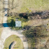 Vertical aerial photograph of a former watchtower at the inner-German border between the Federal Republic of Germany and the stock photo Vertical aerial photograph of a former watchtower at the inner-German border between the Federal Republic of Germany and the stock photo