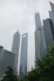 Vertical shot of tall building close to each other on a cloudy day in Shanghai stock photo Vertical shot of tall building close to each other on a cloudy day in Shanghai stock photo