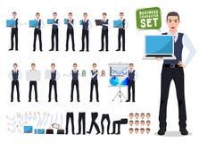 Verwezenlijking van het bedrijfsmensen plaatste de vectorkarakter met mannelijke bureaupersoon die laptop het scherm tonen vector illustratie Verwezenlijking van het bedrijfsmensen plaatste de vectorkarakter met mannelijke bureaupersoon die laptop het scherm tonen vector illustratie