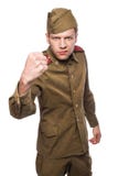 Verärgerter russischer Soldat drohen mit einer Faust lizenzfreie stockfotos Verärgerter russischer Soldat drohen mit einer Faust lizenzfreie stockfotos