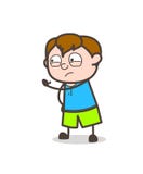 Verärgertes Kind, das hand- nette Karikatur-Jungen-Illustration zeigt stock abbildung Verärgertes Kind, das hand- nette Karikatur-Jungen-Illustration zeigt stock abbildung