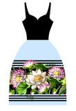 Vestido del diseño con waterlily drenaje de la mano Ilustración del vector stock de ilustración Vestido del diseño con waterlily drenaje de la mano Ilustración del vector stock de ilustración