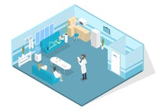 Veterinär- klinikinre med doktorer som har avbrottet vektor illustrationer Veterinär- klinikinre med doktorer som har avbrottet vektor illustrationer