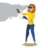 vetor da simulação da realidade 3d Tendo uma boa estadia com vestir o dispositivo da realidade virtual Apreciando o dispositivo d ilustração royalty free vetor da simulação da realidade 3d Tendo uma boa estadia com vestir o dispositivo da realidade virtual Apreciando o dispositivo d ilustração royalty free