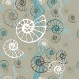 Vetor f?ssil da concha do mar do nautilus da amonite do teste padr?o azul sem emenda do mar Ilustra??o tirada m?o para o sal?o de ilustração stock Vetor f?ssil da concha do mar do nautilus da amonite do teste padr?o azul sem emenda do mar Ilustra??o tirada m?o para o sal?o de ilustração stock