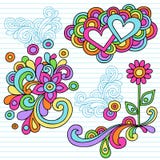 Vetor psicadélico dos elementos do projeto do Doodle do caderno ilustração stock Vetor psicadélico dos elementos do projeto do Doodle do caderno ilustração stock
