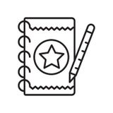 Vettore dell'icona del taccuino isolato su fondo, sul segno del taccuino, sul segno e sui simboli bianchi nello stile lineare sot illustrazione di stock Vettore dell'icona del taccuino isolato su fondo, sul segno del taccuino, sul segno e sui simboli bianchi nello stile lineare sot illustrazione di stock