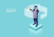 Vettore di un uomo d'affari che usando tecnologia di realtà virtuale per l'analisi dei dati finanziaria e la gestione di tempo ef royalty illustrazione gratis Vettore di un uomo d'affari che usando tecnologia di realtà virtuale per l'analisi dei dati finanziaria e la gestione di tempo ef royalty illustrazione gratis
