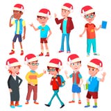 Vettore fissato bambini di Natale Santa Hat Ragazzi e ragazze Nuovo anno felice Illustrazione isolata del fumetto illustrazione di stock Vettore fissato bambini di Natale Santa Hat Ragazzi e ragazze Nuovo anno felice Illustrazione isolata del fumetto illustrazione di stock