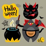 Vettore Halloween Cat Cartoon Illustration nera pazza illustrazione vettoriale Vettore Halloween Cat Cartoon Illustration nera pazza illustrazione vettoriale