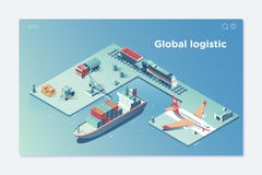 Veículo isométrico logístico global Infographic Conceito do transporte marítimo de transporte por caminhão do transporte de trilh ilustração stock Veículo isométrico logístico global Infographic Conceito do transporte marítimo de transporte por caminhão do transporte de trilh ilustração stock