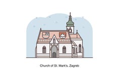 Viaggio Croazia - Vector illustrazione al tratto della chiesa del ` s di St Mark, Zagabria Immagine Stock Viaggio Croazia - Vector illustrazione al tratto della chiesa del ` s di St Mark, Zagabria Immagine Stock