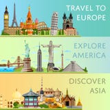 Viaje mundial fijado con las atracciones famosas del horizonte stock de ilustración Viaje mundial fijado con las atracciones famosas del horizonte stock de ilustración