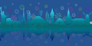 Viaje y turismo Fondo del vector con vistas arquitectónicas y fuegos artificiales del mundo libre illustration Viaje y turismo Fondo del vector con vistas arquitectónicas y fuegos artificiales del mundo libre illustration