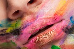 Vibrant Colors On Lips And Mouth In Close Up Photo Stock Images