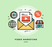 Video marknadsföring, tunn linje baner för lägenhetdesign vektor illustrationer Video marknadsföring, tunn linje baner för lägenhetdesign vektor illustrationer