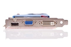 Video scheda con i connettori di HDMI, del VGA e di DVI Fotografia Stock Video scheda con i connettori di HDMI, del VGA e di DVI Fotografia Stock