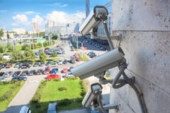 Video Surveillance Cameras On City Wall Stock Photos Video Surveillance Cameras On City Wall Stock Photos
