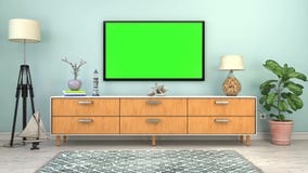 Videoanimation - Innenraum eines skandinavischen Wohnzimmers mit Anrichten lizenzfreie abbildung Videoanimation - Innenraum eines skandinavischen Wohnzimmers mit Anrichten lizenzfreie abbildung