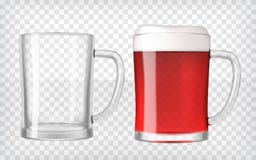 Vidrios de cerveza realistas - cerveza roja y taza vacía stock de ilustración Vidrios de cerveza realistas - cerveza roja y taza vacía stock de ilustración