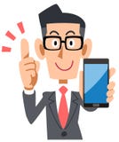 Vidrios que llevan del hombre de negocios que explican con smartphone stock de ilustración Vidrios que llevan del hombre de negocios que explican con smartphone stock de ilustración
