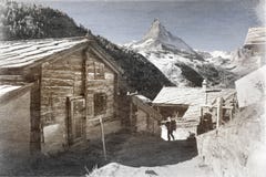 Vieille photo de village alpin photos stock Vieille photo de village alpin photos stock