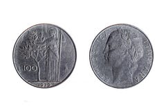 Vieille pièce de monnaie d'Italien de 100 Lires photo libre de droits Vieille pièce de monnaie d'Italien de 100 Lires photo libre de droits