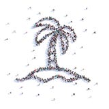 Viele Leute bilden Insel, Palme, Liebe, Ikone Wiedergabe 3d vektor abbildung Viele Leute bilden Insel, Palme, Liebe, Ikone Wiedergabe 3d vektor abbildung