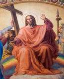 Viena - Jesus Christ. Detalhe de fresco da última cena do julgamento por Leopold Kupelwieser desde 1860 na nave da igreja de Altle fotos de stock Viena - Jesus Christ. Detalhe de fresco da última cena do julgamento por Leopold Kupelwieser desde 1860 na nave da igreja de Altle fotos de stock
